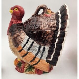 World Bazaar Turkey Soup Tureen & Bamboo Ladle Thanksgiving Vintage Lidded Dish